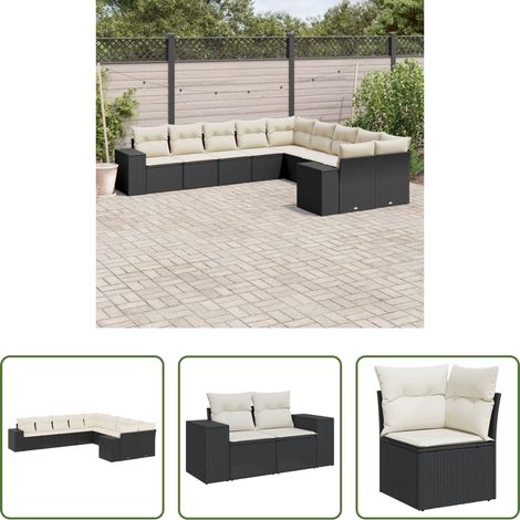 Gartensessel - 10-tlg. Garten-Sofagarnitur mit Kissen Schwarz Poly Rattan (1/5)