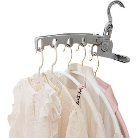Étendoir à linge télescopique pliable, gain de place  Cintre télescopique avec 5 crochets auxiliaires pour accessoires (1/5)