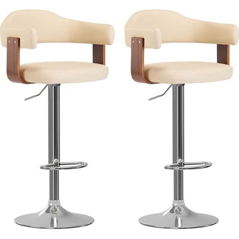 Barhocker 2 Stk. Creme Bugholz und Kunstleder vidaXL (1/5)