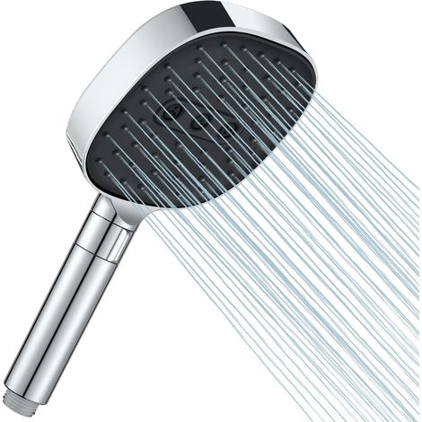 Pommeau de Douche Haute Pression à Économie d'Eau - 2 Modes (Pluie/Dansante) - Buses en Silicone Anti-Calcaire - Design Carré Ergonomique -Compatible Salle de Bain & Extérieur - Chromé (1/5)