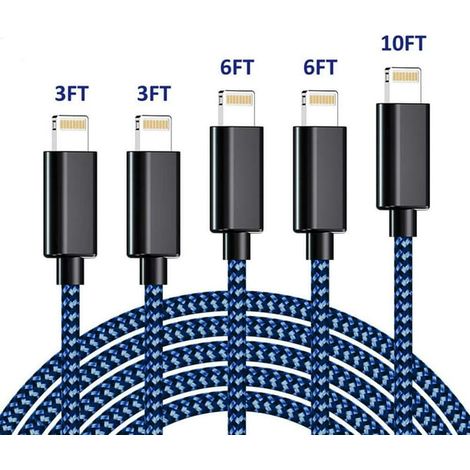 Câble Lightning, Chargeur iPhone Lot de 5 Câbles USB Synchro Données Nylon Tressé Compatible iPhone (1/5)