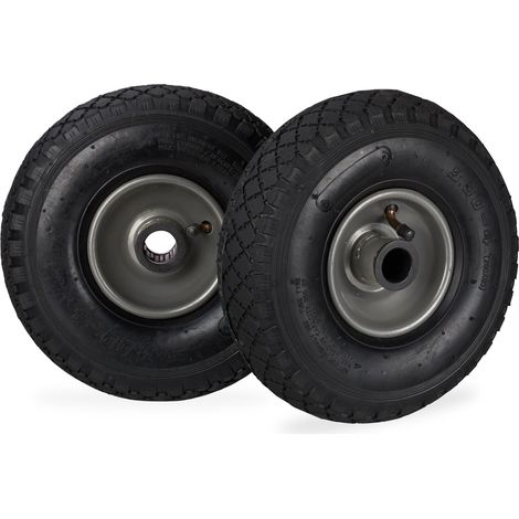 Roue de brouette Caoutchouc 100 kg, Lot de 2, Roue de Rechange, pour axe de 25 mm, 3.00-4, Noir-Gris (1/5)