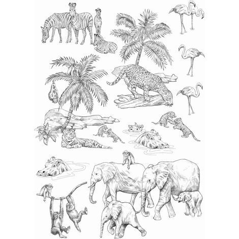 sticker mural animaux de la jungle noir et blanc - ESTAhome (1/5)
