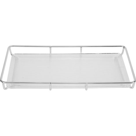Plateau de Salle de Bain en Acier Inoxydable et Acrylique, Design Moderne Minimaliste, Étagère de Rangement Gain de Place pour Cosmétiques, Grand Format Argenté (1/5)
