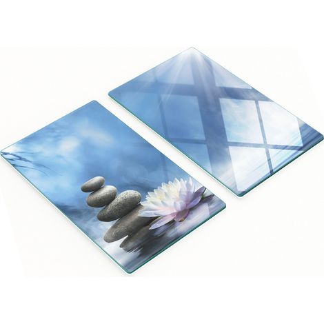 Tablas de servir de cristal para cocina con gráficos de piedra zen, 2 x 30 x 52 cm. (1/5)