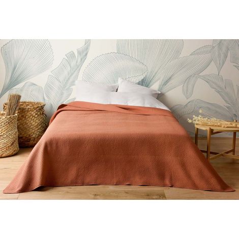 Jeté de lit uni 100% polyester "Hawai" - 180x240cm - Terre cuite