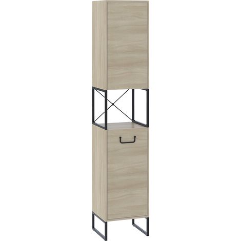 Badschrank Vionna, Eiche/Schwarz, 36 x 185 cm mit 2 Türen, Vicco