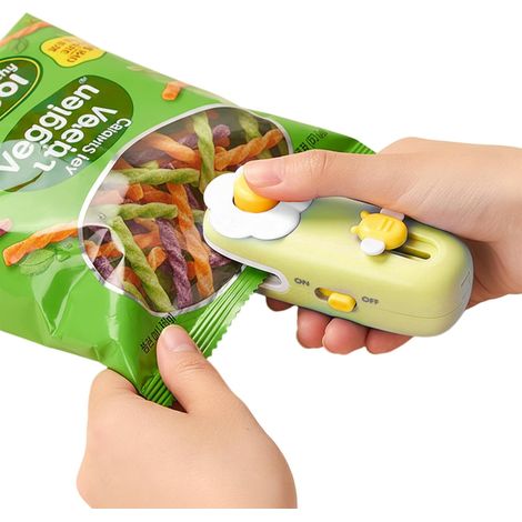 Mini Scelleur, Thermoscellant 2 en 1 Rechargeable, Scelleuse de Sacs avec Aspiration Magnétique, Machine a Sceller avec Cutter Pour Sacs de Stockage de Nourriture, Collations - Vert Bourgeon (1/5)