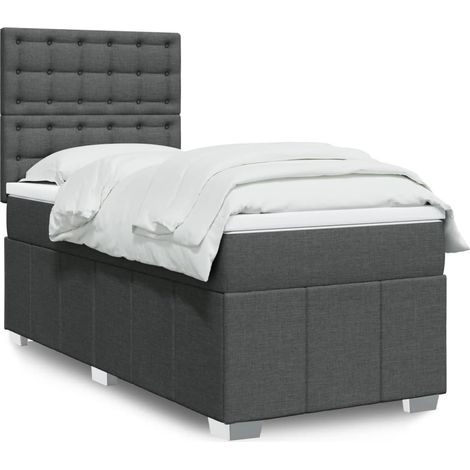Sommier à lattes de lit et matelas Gris foncé 90x190 cm Tissu (1/5)
