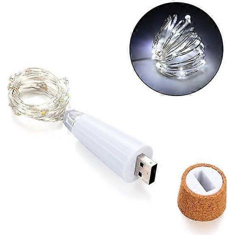 Guirlande lumineuse féérique de 2 m avec 20 LED rechargeable par USB en forme de bouteille de liège - Lot de 3 - Blanc froid (1/4)