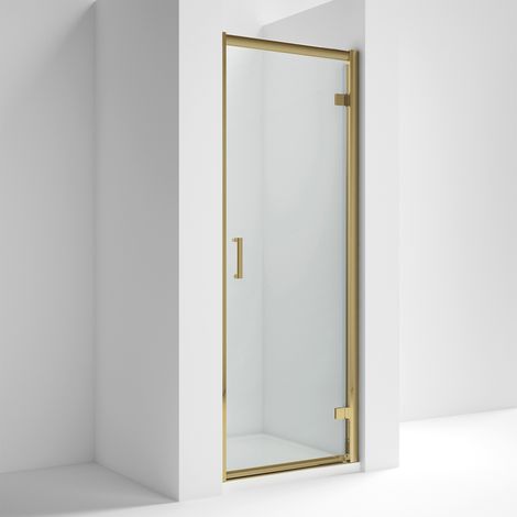 Nuie Rene Hinged Shower Door 700mm Wide with Brushed Brass Profile - 6mm Glass (1/3)