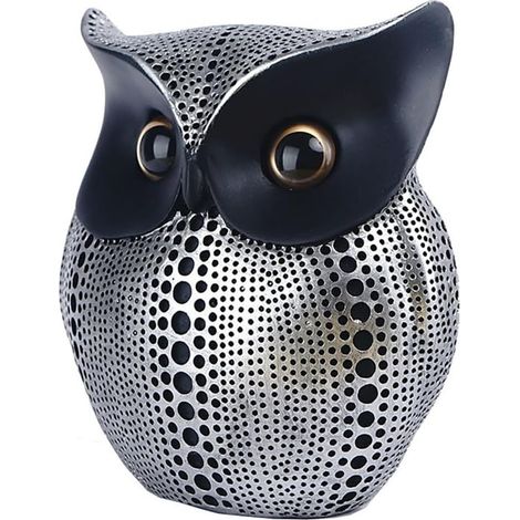 Minimalistische Eulen-Skulptur mit Polka-Dots, ideal als Dekoration auf einem modernen Schreibtisch oder als Geschenk.