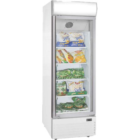Vitrine freezer verticale 400 litres avec 1 porte en verre et panneau publicitaire, -18°/-22°C 690x730x2080 mm - VIRTUS