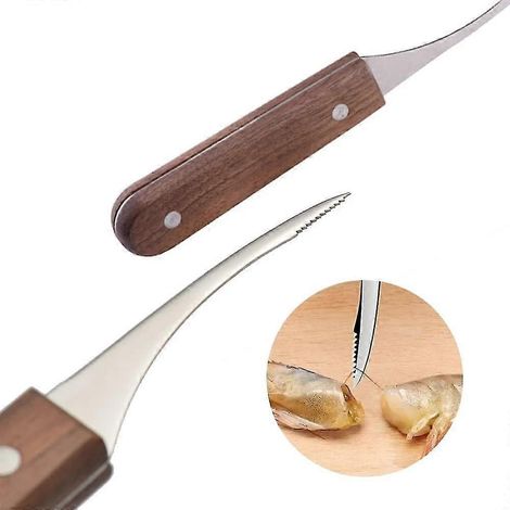 2 pièces Éplucheurs de crevettes Outils pour éplucher les crevettes en acier inoxydable avec manche coulissant en bois Nettoyeur de crevettes Outil pour éplucher les crevettes Ustensiles de cuisine cr (1/5)