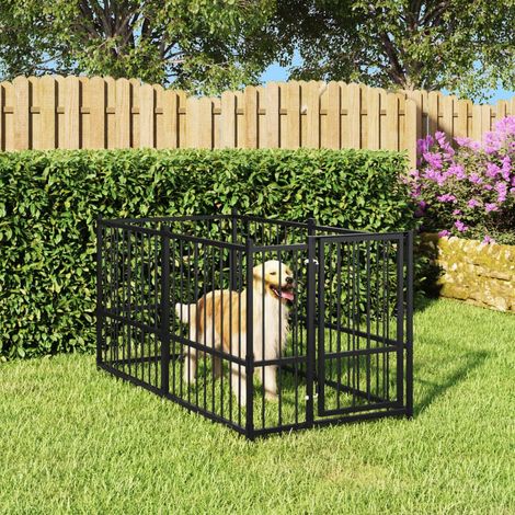 Chenil pour Chien - Parc enclos pour animaux Noir 193,5x97x100 cm Acier BV320525 - BonneVie (1/5)
