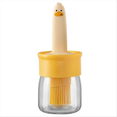 Joli pot à huile en verre jaune avec goupillon en silicone pour la maison (1/5)