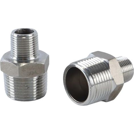 2 pièces de manchons réducteurs hexagonaux en acier inoxydable 304, filetage mâle 3/4 pouce vers filetage mâle BSP 3/8 pouce, pour la conversion des raccords de tuyauterie (1/5)