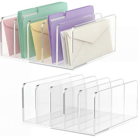 Trieur de Courrier en Acrylique, 2 Pièces Letter Holder à 5 Compartiments, Organiseur de Bureau Transparent, Porte-Documents pour Le Bureau, la Maison, Le Remplissage d'enveloppes (1/5)