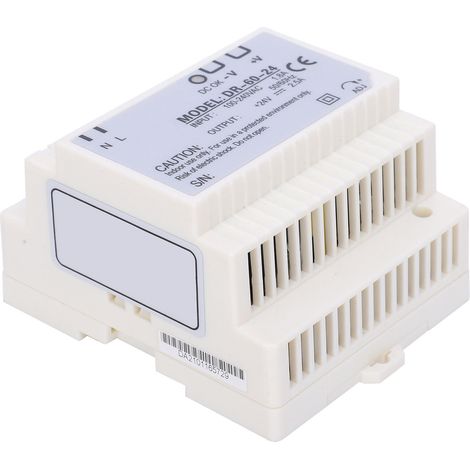 Alimentation industrielle BERM DR-60-24, convertisseur rail DIN, sortie unique 24V, équipement industriel, tension d'entrée 100-240VAC, boîtier modulaire pour armoire électrique. (1/5)