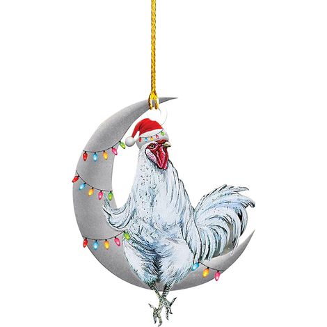 Pendentif Poule Noël avec Chapeau Écharpe Décor Sapin Suspension Fête (1/5)