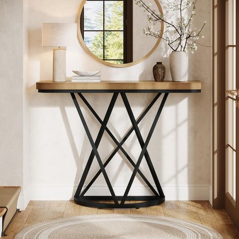 Tribesigns Tavolo consolle industriale da 105 cm, con struttura geometrica in metallo, piccolo e sottile, per soggiorno, corridoio, foyer (1/5)