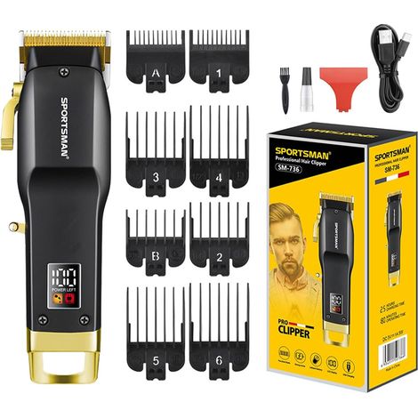 Tondeuse à cheveux sans fil rechargeable avec écran LCD, lame réglable et sabots de coupe, kit de coupe USB pour usage domestique et salon (1/5)