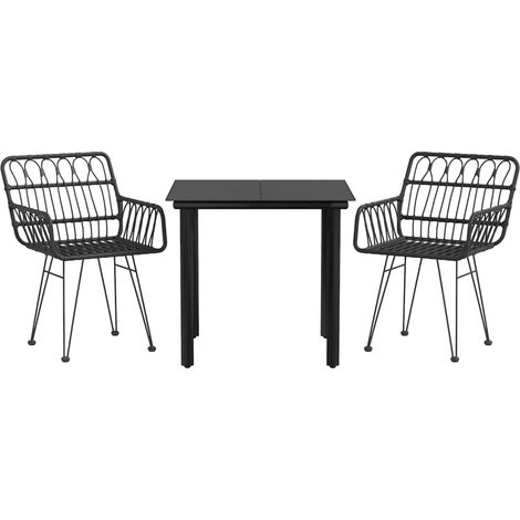 Ensemble de salle à manger de jardin meuble extérieur 3 pièces noir résine tressée