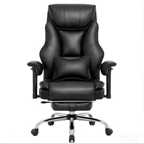 Silla de oficina ergonómica negra con respaldo alto, PU y metal (1/5)