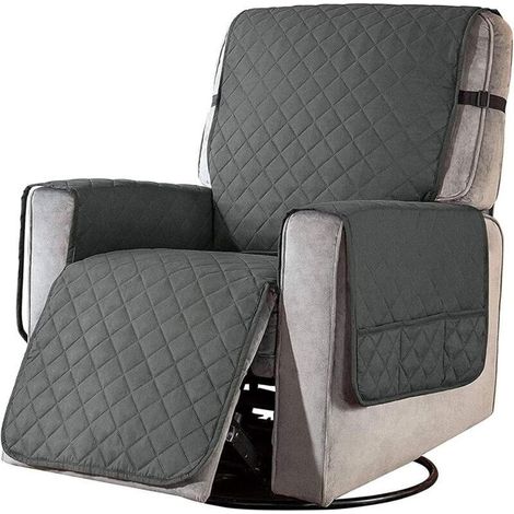 Housse de fauteuil inclinable matelassée – Protection antidérapante pour animaux – 1 place – 100% polyester – Lavable à la main – Gris foncé (1/5)