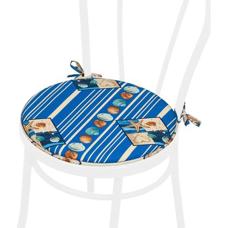 Cuscino Sedia Rotondo Morbido Lavabile Laccetti Fissaggio Marino Conchiglie 100% Made In Italy - Blu