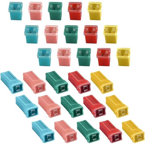 Assortiment de 30 fusibles pour voiture, fusibles haute/standard et bas profil en forme de boîte pour camionnettes, voitures, camping-cars et SUV (1/5)