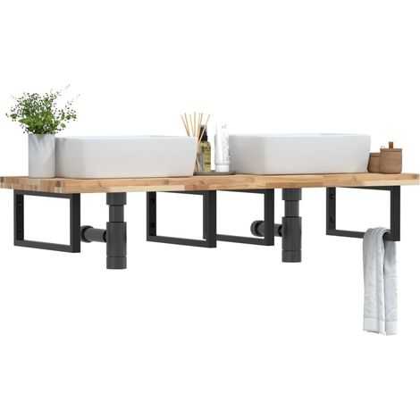 Waschbeckenregal Wandmontage Stahl und Akazienholz