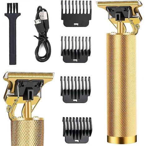 Tondeuse à cheveux professionnelle pour homme, lame en T, sans fil, kit de toilettage (doré)