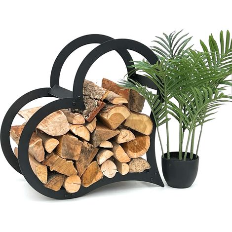 Dandibo – Étagère porte-bûches intérieur 96469 – Métal noir – Hauteur 52 cm – Design en cœur – Support bois de cheminée compact