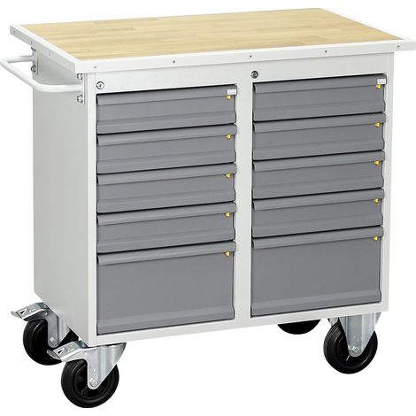 FRANKEL kaiserkraft, Établi mobile, avec 10 tiroirs, gris