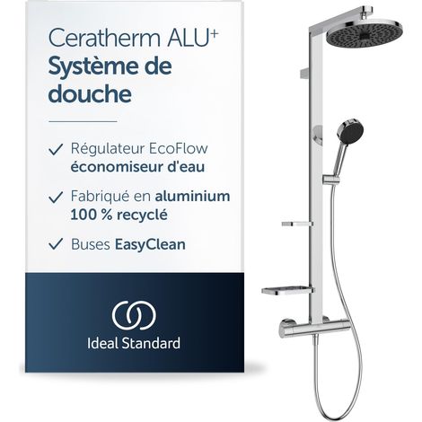 Colonne de douche, Fabriqué à partir de 100% d'aluminium recyclé, douchette à économie d'eau avec différents types de jets – Chrome (356x501x1113 mm) (1/5)
