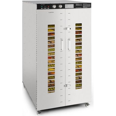Klarstein Master Jerky - Dörrautomat, Dehydrator stufenlos regelbare Temperatur von 40-90 °C, 15h-Timer, DigiSet Control, 24 Einschübe aus Edelstahl, Dörrgerät mit 5850W, silber