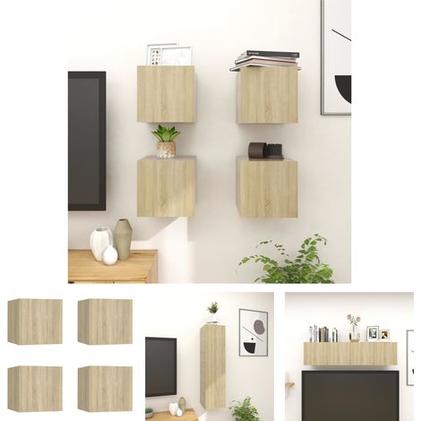 Wohnzimmer-Schrank - vidaXL TV-Wandschränke 4 Stk. Sonoma-Eiche 30,5x30x30 cm - Schrank für TV (1/5)
