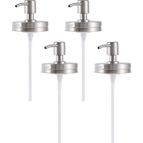 Lot de 4 couvercles pour distributeur de savon liquide avec pompe, pour pots de 473 ml (16 oz) à ouverture standard, couleur argent. (1/5)