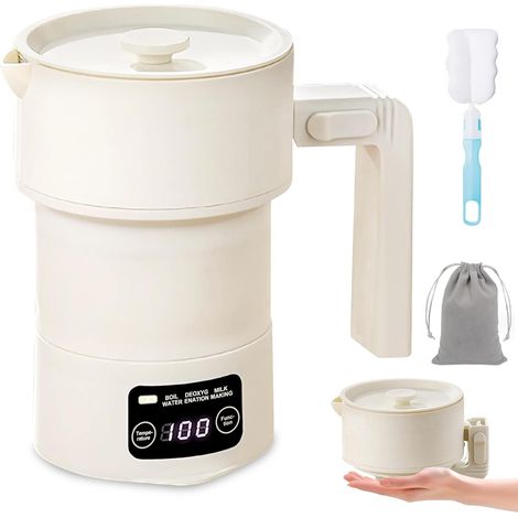 Bouilloire Pliable 600 ml, Bouilloire de Voyage Portable en Acier Inoxydable et Silicone pour Camping avec 9 Niveaux de Température (1/5)