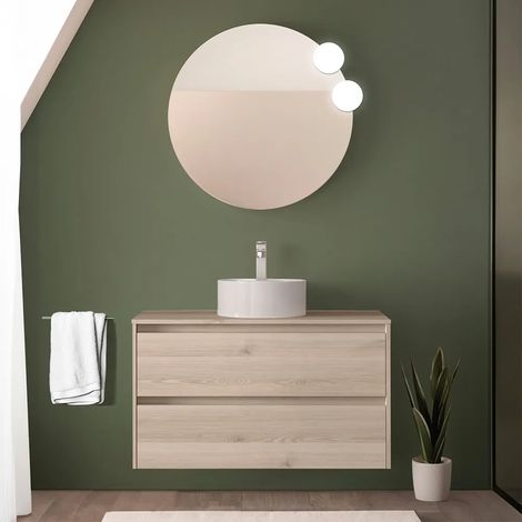 Mobile bagno sospeso 90 cm rovere bali con top e specchio Gaya (1/5)