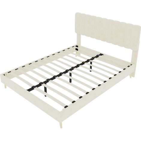 Lit rembourré 160 x 200 cm beige avec tête de lit douce et matelas inclus HOMVRA (1/5)