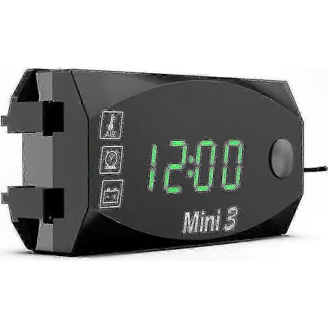 Horloge numérique 3 en 1 pour moto, voltmètre et thermomètre : accessoire pour la rénovation de motos (vert) (1/5)