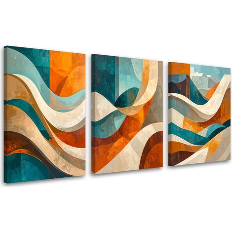 Set de tableaux sur toile  Abstraction colorée : vagues et formes 3 x 50x70 (1/4)