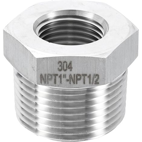 304 Inox Acier Réducteur Douille 1" NPT Mâle x 1/2" Femelle Hex Douilles Tuyau Raccords Réduction Coulée Adaptateur pour Air Eau Huile Gaz Tube - (1/5)