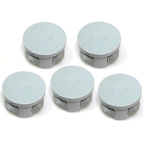 Pack of 5 IP44 Junction Boxes with Rubber Grommets and Clip-on Cover 65 x 30 mm
