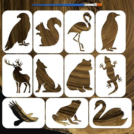 11 Pcs Pochoirs Silhouettes Animaux Avec Pinceau 14.8x10.5cm 11Styles Pochoirs Peinture Motifs Animaux Pochoir Oiseaux Pochoir Cerf Gabarit Thème Animal Pour Peinture Sur Bois Mur Meuble (1/5)