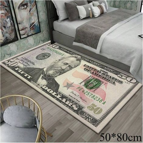 Kreativer Teppich mit Dollarzeichenmuster – Dicker, strapazierfähiger, rutschfester und pflegeleichter Teppich für Schlafzimmer, Fußmatte, geeignet für Wohnzimmer und andere Räume, 50 x 80 cm (1/4)