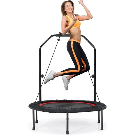 GOPLUS Trampoline de Fitness Pliable Ø 101 CM avec Poignée Réglable pour Adultes et Enfants Charge 150 KG (1/5)