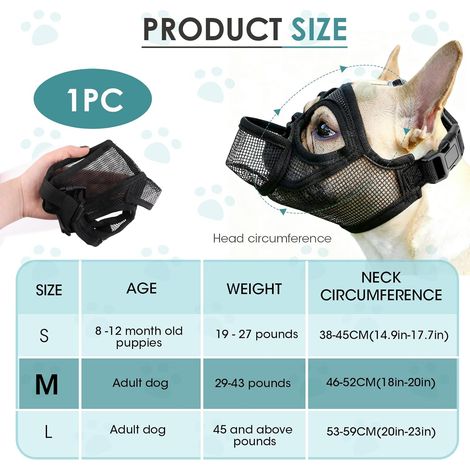 Museliere Bouledogue Francais, Réglable Muselière Chien Respirant Masque Plate Museliere Petit Chiens Court Anti Morsure Mastication Léchage pour Shih Tzu Et Carlin (M) (1/4)